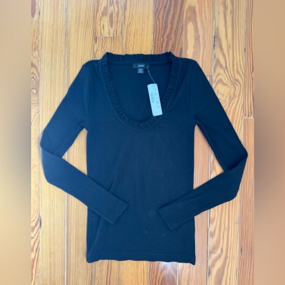 NWT J Crew Black Long Sleeve Ribbed Top